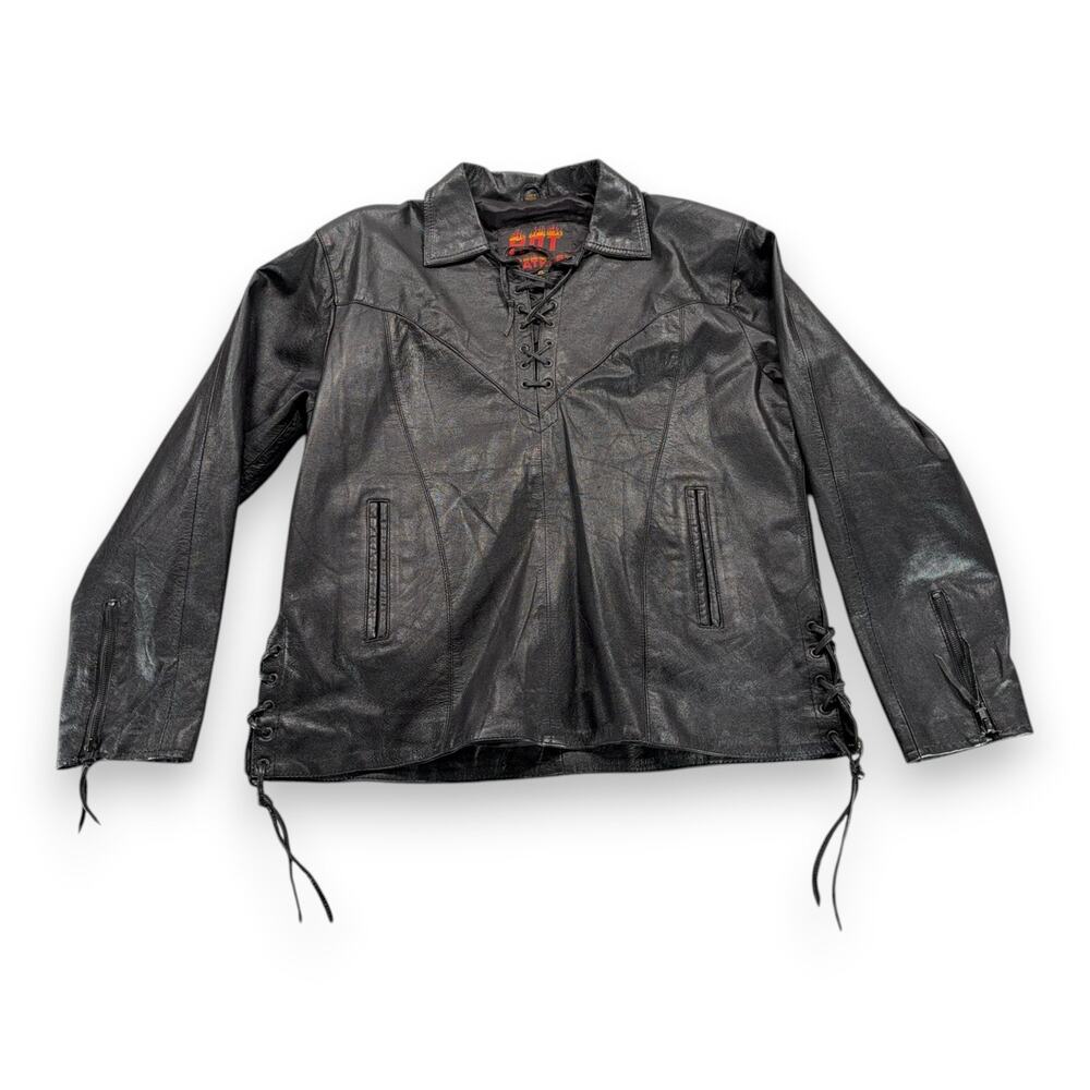 Vintage Hot Leathers Jacket Adult EXTRA LARGE Black Lace Up Western Biker 90s